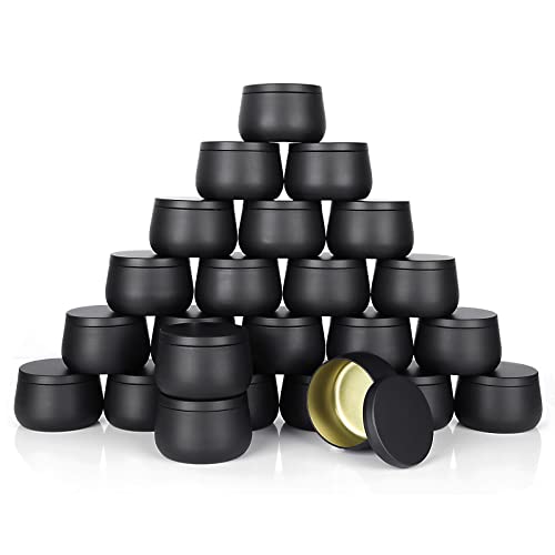 PETTYOLL 24 PCS Light Candle Tin, 8oz Candle Containers with Lid, Black Candle Jars for Candle Making, Arts & Crafts, Storage, Gifts, Making Party Supplies (Black)