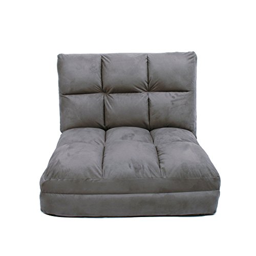 Loungie Micro-Suede 5-Position Adjustable Convertible Flip Chair, Sleeper Dorm Bed Couch Lounger Sofa, Grey #TOP4
