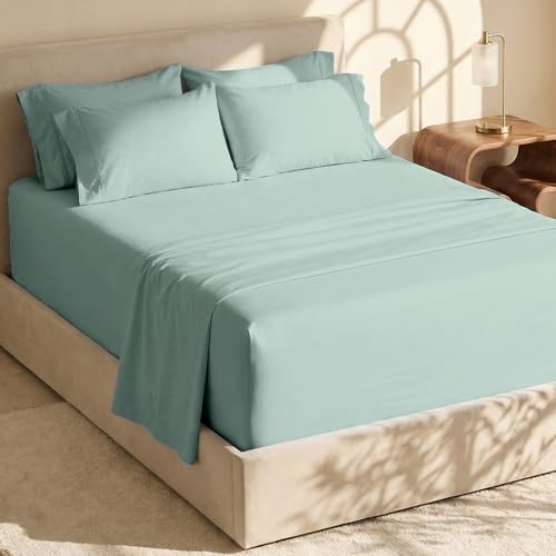 Hearth & Harbor Bed Sheets, Luxury Soft 6 Piece Bed Sheet Set Extra Deep Pocket Fitted Sheets Fits Mattress up to 21', Double Brushed Bedding Sheets & Pillowcases, Queen, Ice Green