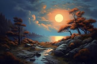 Cuadro de aluminio compuesto de 60 x 40 cm: hermosa puesta de sol sobre el lago, ilustración 3D, estilo vintage (209728960)