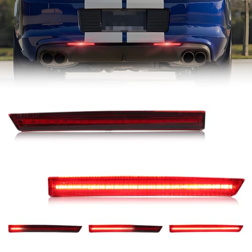 Image of Rear Bumper Reflector Compatible with Fo-rd Must-ANG 2013 2014, [DOT] [IP67 Waterproof] Red LED Rear Bumper Reflector, Replace OEM #DR3Z15A448A, 1 Pair, Red Lens