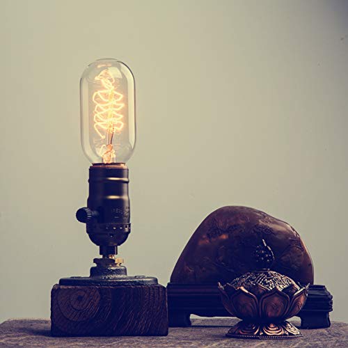 Xihome Industrial Steampunk Desk Lamp,Vintage Steam Punk Piping Table Top Lamp,Antique E26 Small Edison Bulb Iron Retro Lamps With Minimalist Loft Style Accent Wood Base For Bedside,Café,Bar,Pub,Etc #TOP6