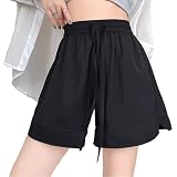 [ｉｎｏｔｅｎｋａ] ショートパンツ レディース 夏 薄手 接触冷感 五分ズボン 短パン ゴムウエスト ゆったり 無地 カジュアル 涼しい S-2XL(S ブラック)