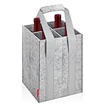 Eurhomewit Bottle Carrier 4 Compartments, Bottle Bag Felt Wine Tote Bag Holder with Handles, Reusable Wine Bottle Bag for Transporting Red Wine, Champagne, Beer and Water Bottles - Light Grey