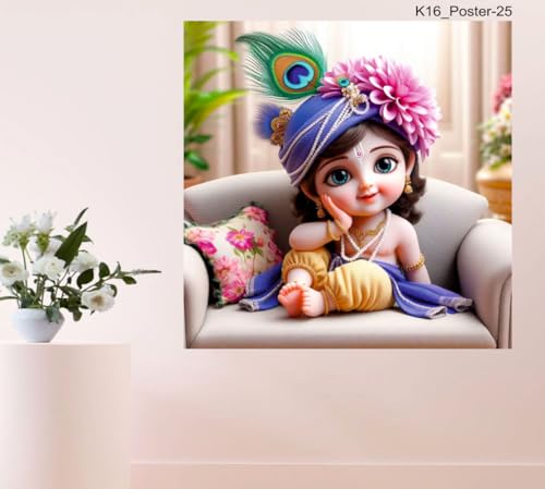 Image of Akki Wold Blue Safa With Pink Flower Sitting On Soffa Wall Poster For Living Room, Office, Pooja Room (Size - 41CM X 41CM)