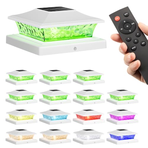 NIORSUN 4x4 Post Solar Lights Color Changing with Remote, 16 Pack White