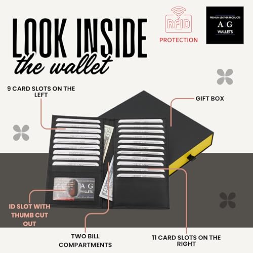 AG Wallets Leather Wallet for Men & Women - Secure RFID Wallet with Space for 20 Credit Cards, 1 ID & Cash - Cowhide Leather Wallet - Slim Bifold Wallet - Long Wallet for Casual or Office - Black3