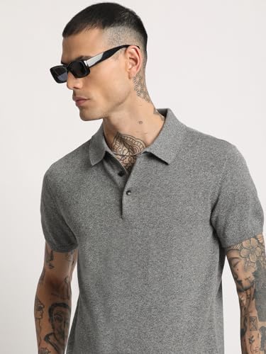 Image of Men Blue Solid Regular Fit Polo Collar T-Shirt