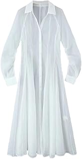 Vestido camisero transparente de manga larga con botones frontales para mujer