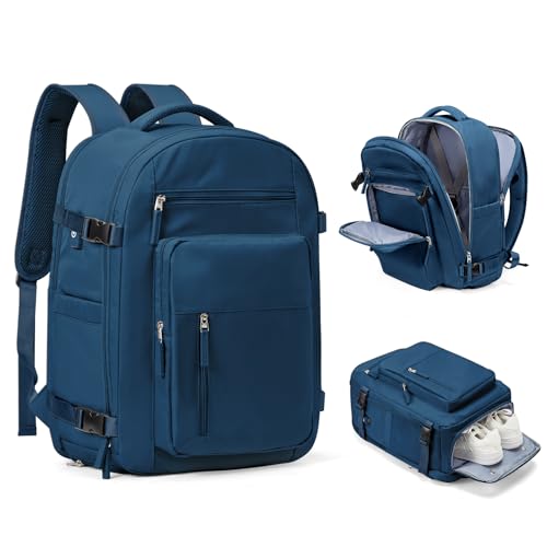 Lightweight Travel Backpack For Women Men Carry On Backpack Flight Approved Travel Bag Personal Item Waterproof Luggage Backpack With Shoe & Laptop Compartment(Blue)