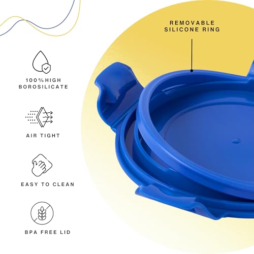 Image of United Colors of Benetton Lunch Bag Set with 3 Glass Containers | Insulated Leakproof Tiffin Bag for Office, School & Travel | Durable, Stylish, BPA-Free Food Storage Kit (Yellow-Blue)