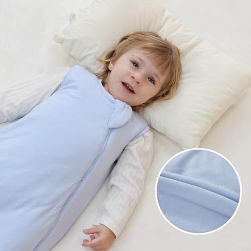 Image of Mosebears Unisex Rayon Made from Bamboo Sleep Sack with 2-Way Zipper,2.5 Tog Baby Winter Sleep Sack(Fog Blue,0-6 Months)