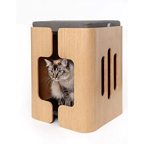 Casinha Retangular Banco Para Pet Bangkok Wood4pet Madeira/cinza