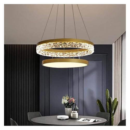 Lustre LED rond moderne de luxe, suspension dorée haut de gamme salon