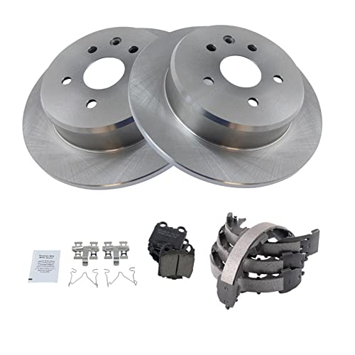 Image of TRQ Rear Brake Pad and Rotor Set Ceramic Parking Brake Shoes Compatible with 1998-2005 Lexus GS300 1998-2000 GS400 2001-2005 GS430 IS300 2002-2010 SC430