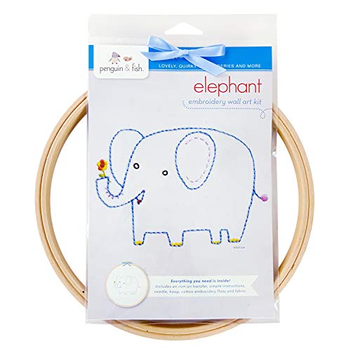 Elephant Embroidery Starter Kit For Beginners, Learn Basic Embroidery Stitches, Includes Everything To Get Started - 8” Embroidery Hoop, Cotton Floss Thread, Fabric, Needle, Iron-On Reusable Transfer #TOP1