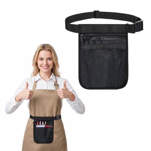 Server Waist Pouch, Black Restaurant Bar Waiter Waist Tool Pouch Bag with Adjustable Belt, Utility Server Apron Waists Pack for Restaurants, Gardening, Nursing