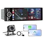 Junsun Single DIN Car Stereo with CarPlay and Android Auto, Radio 1 din with Reversing Camera FM Type-C Port Function