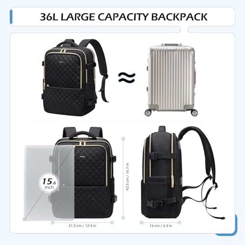 Travel Backpack for Women Men - Large Carry On Luggage Laptop Backpack Lightweight Daypack Waterproof Causal Bookbag Computer Backpack for College,Travel,Work,Fits 15.6Inch, 36L, Black4