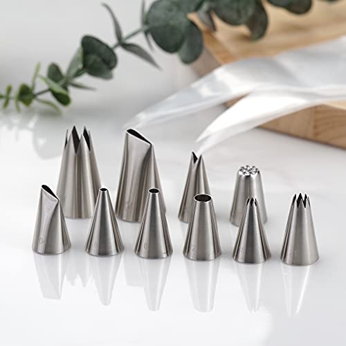 Kasmoire 10Pcs Piping Tips Set For Beginners With 10 Disposable Pastry Bags For Cake Decorating #TOP6