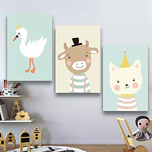 Leuke Baby Dier Foto's Prints voor Kwekerij Muur Decor Meisjes Slaapkamer Speelkamer Decoraties koe kat Ingelijst - Afbeelding 5