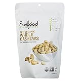 Sunfood Superfoods Raw Organic Whole Cashews - Raw Cashews, Organic Cashews Unsalted, Whole Natural Cashew Nuts Bulk, Gluten Free, USDA Organic - 8 Oz Bag