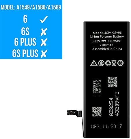 LITSPED 2200mAh for IP 6 Battery Replacement More 15% Capacity(A1549, A1586 and A1589) New 0 Cycle Battery with Complete Repair Tool Kits