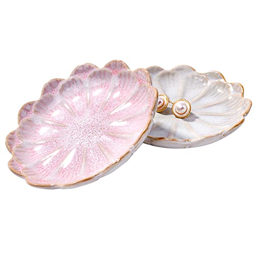 Bosili Ceramic Ring Dish Holder Jewelry Tray Trinket Dish Vintage Lotus Shaped Small Decorative Jewelry Dish For Dressing Tables Earring Organizer (White And Pink) #TOP17