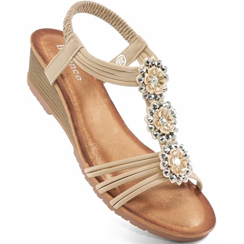 HARENCE Wedge Sandals for Women Shoes: Comfortable Elastic Ankle Strap Low Heel Dress Shoes Open Toe Gladiator Summer Beach Platform Sandals