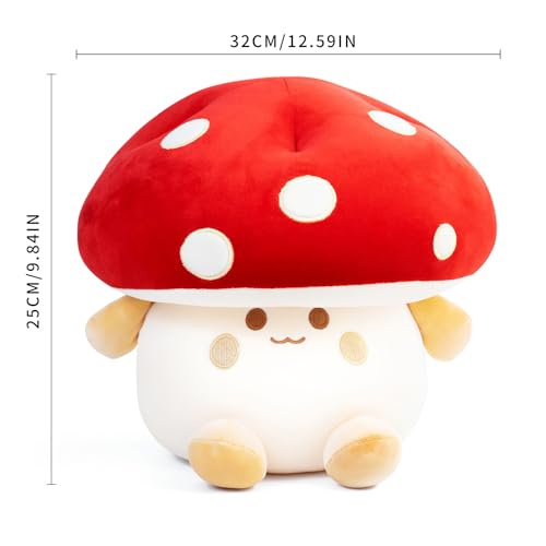 Nuokin Mushroom Plush Toys 12 inch Cute Stuffed Mushroom Pillow Stuffed Toy Birthday Present Home Decor Halloween for Kids (Red)