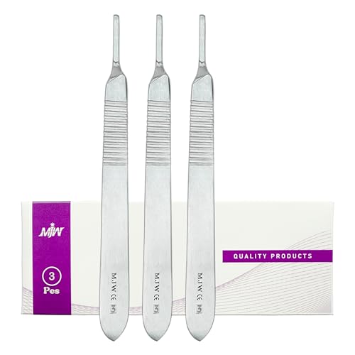 MJW Scalpel Handle No.3 - Set of 3 Pcs Stainless Steel Crafting Handle No.3 Ideal for Wood Art Card Making Grafting Sculpting and Dermaplaning