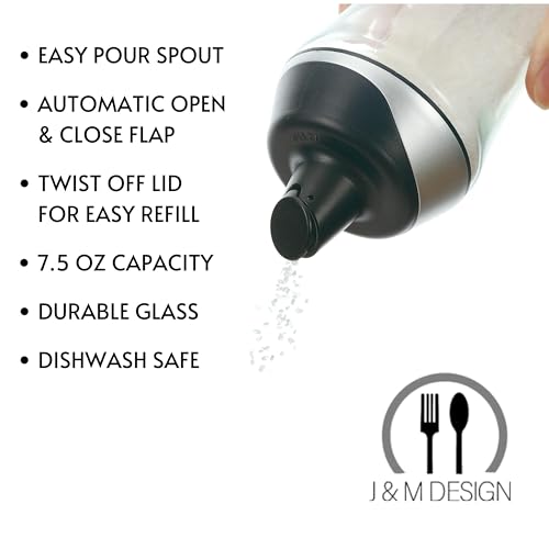 J&M DESIGN Sugar Dispenser with Pour Spout Lid Sugar Container Shaker Coffee Bar Accessories Organizer Essentials Powdered Creamer Baking Supplies 7.5oz Glass Jar Pourer Sugar Bowl Salt Dish Holder - Thumbnail 2