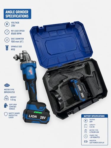 Image of Cordless Angle Grinder 4 Inch, 20V Brushless Motor, 8500 RPM, 100 mm Disc, 2 Li-Ion Batteries |3-Speed (5000 /7000 /9000 RPM)|Lightweight- Ideal for Cutting, Grinding, and Polishing