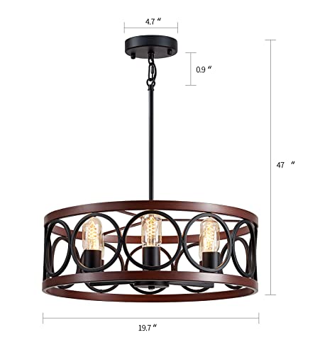 Meixisue Rustic Drum Chandelier Black And Red Oak Finish 6-Lights Round Metal Farmhouse Vintage Chandelier Light Fixtures For Kitchen Dining Room Living Room Office Hotel Restaurant #TOP4