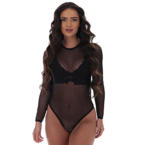 Body Tule Poa Fristyle Manga Longa Transparente Feminino Tamanho:G;Cor:Preto