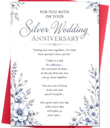 Cardevo 25th Anniversary Card for Couple Husband Wife | 25 Year Anniversary Card gifts for Him Her, 25th Wedding Anniversary Cards, Happy Silver Anniversary