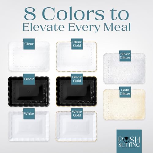 Posh Setting Plastic Trays for Serving Food, 4 Pack White Trays for Party, Serving Dishes for Parties, 9"x13" Plastic Platters & Food Tray for Party, Disposable Serveware - Thumbnail 7