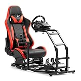 Steering Wheel Stand Racing Cockpit with Red Seat Unobstructed Design for Both Legs Fit for Logitech G29 G920 G923 G25, for Thrustmaster T300RS T80 T150 Adjustable No Steering Wheel, Handbrake, Pedals