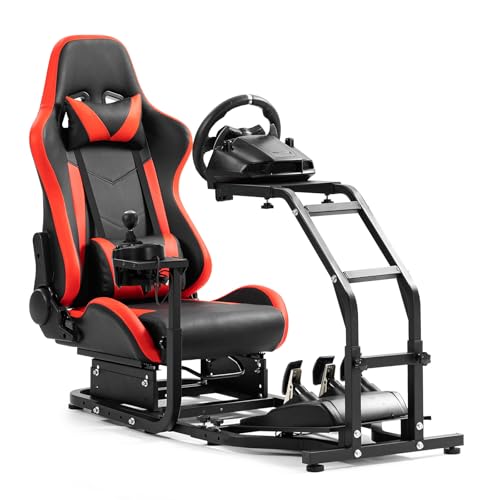 Steering Wheel Stand Racing Cockpit with Red Seat Unobstructed Design for Both Legs Fit for Logitech G29 G920 G923 G25, for Thrustmaster T300RS T80 T150 Adjustable No Steering Wheel, Handbrake, Pedals