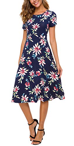 Image of Urban CoCo Women's Floral Print Short Sleeve Flared Midi Dress