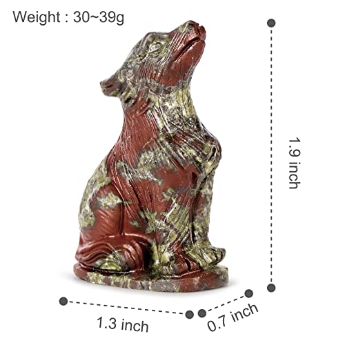 Artistone 2.0" Dragon Bloodstone Crystal Wolf Statue And Figurine Hand Carved Gemstone Pocket Healing Wolf Stone Animal Carvings Sculptures For Gifts Home Office Decor #TOP2