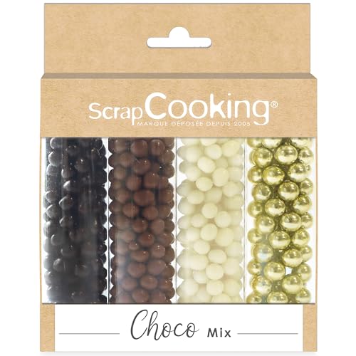 ScrapCooking - Mix Billes Choco & Or - Assortiment 3 Chocolats & Billes Sucrées Dorées - Perles Sprinkles - Décorations Alimentaires Pâtisserie, Gâteaux -...