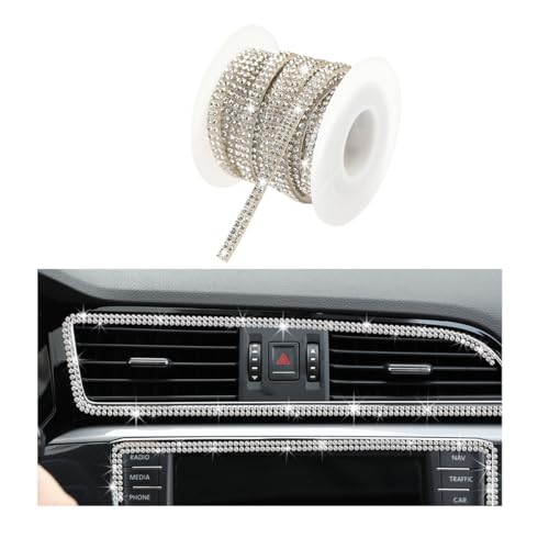 Image of Ohleats Bling Car Trim Self Adhesive, 16.4 Ft Auto Interior Exterior Crystal Rhinestone Decoration Strip Decal, Glitter Trim Strips Line Molding for Dashboard, Car Accessories (White)