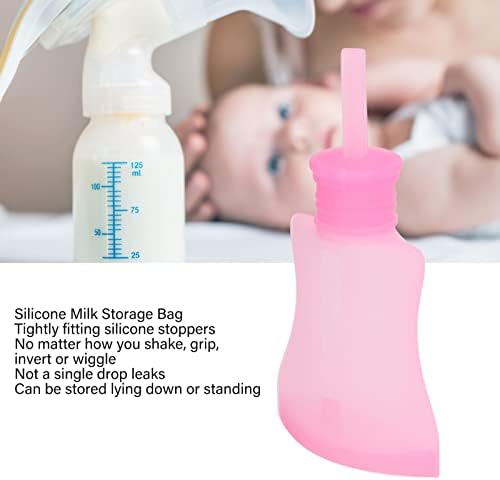 Silicone Milk Storage Bag 160ml/5.4oz Reusable Breast Milk Storing Freezer Bags Proof Stand Up Pouch for Storing Baby Food Vegetable Rice Cereal (Pink)