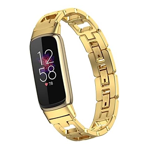 WITHit Designer Band Compatible with Fitbit Luxe (Link, Gold Stainless Steel) Cover