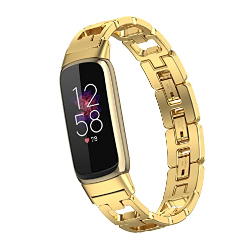 Withit Designer Band Compatible With Fitbit Luxe (Link, Gold Stainless Steel) #TOP24