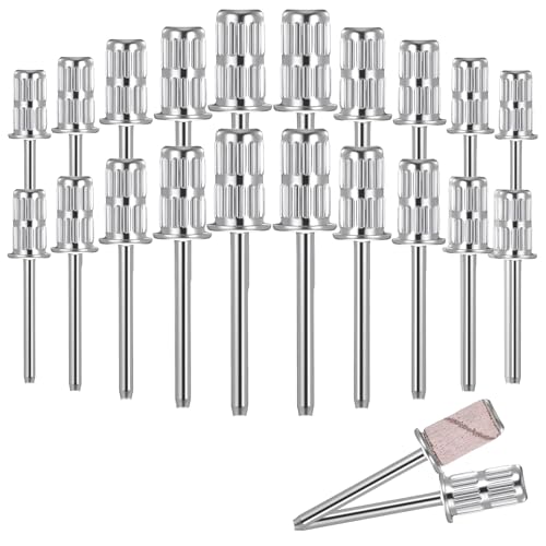 MBAIYO 20pcs Mandrel Nail Drill Bits, Sanding Bands for Nail Drills Shaft 3/32 inch Drill Bits Replacement Heads for Electric File Sanders Manicure Pedicures Tool Home Salon Spa