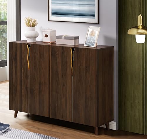 DeckUp Nora Engineered Wood 4-Door Shoe Rack (Walnut, Matte Finish