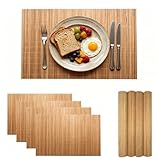 4-Pack Bamboo Placemats,Woven Heat-Resistant Rectangular Table Mats,Natural Dining Place Mats,Rustic Japanese Style Wood Mats for Indoor Dining,Kitchen and Party Use, Coffee