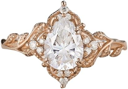 Aihpos Gemstone Ring Unique Pear Shaped Engagement Rings For Women 10k 14k 18k Rose Gold Gem And Moissanite Wedding Ring Cluster Leafy Ring Promise Anniversary